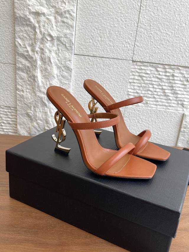 Top version: Saint Laurent 25Ss summer new letter metal heel high heel slippers