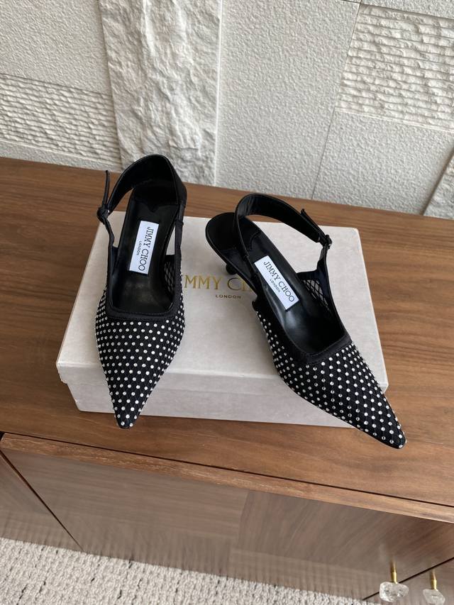 Top version: Jimmy Choo 25Ss Spring/Summer new pointed mesh crystal rhinestone d
