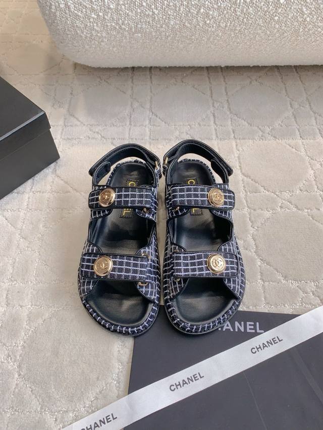 Factory Price P Chane* Classic Velcro Sandals Top Quality! Simple and versatile