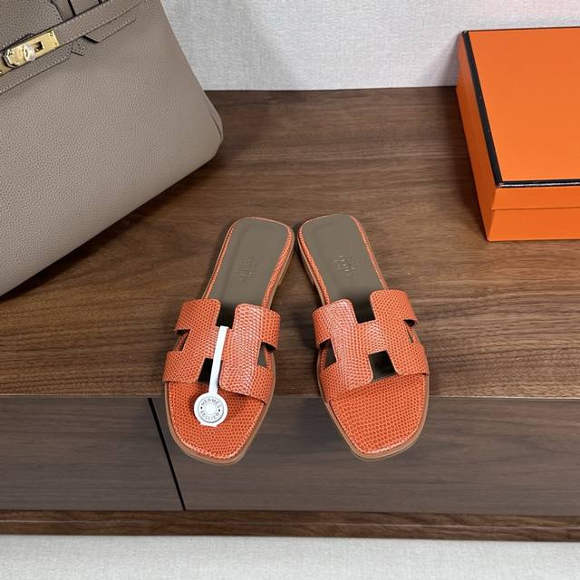 Factory price P Lizard pattern Hermes Hermes H slippers Oran sandal series are f