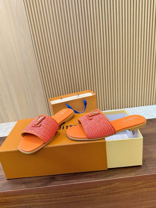 Rubber sole P Leather sole P Louis Vuitton flat slippers Lv flat slippers 25Ss N