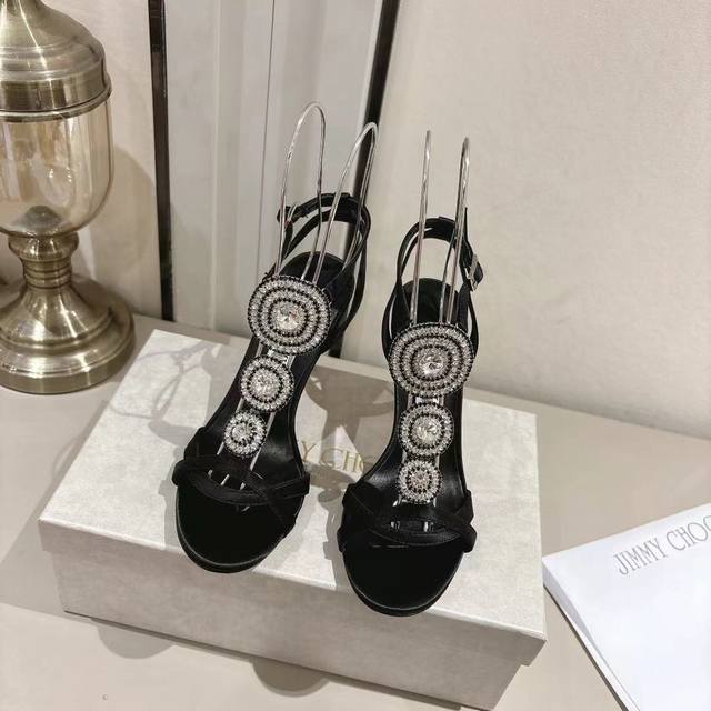 2025Jimmychoo Jimmy Choo Sandals with Ingot String Swarovski Crystal Diamonds Bl