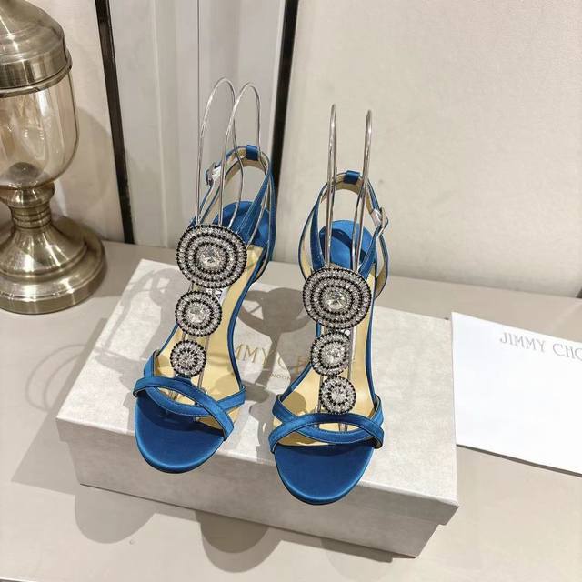 2025Jimmychoo Jimmy Choo Sandals with Ingot String Swarovski Crystal Diamonds Bl