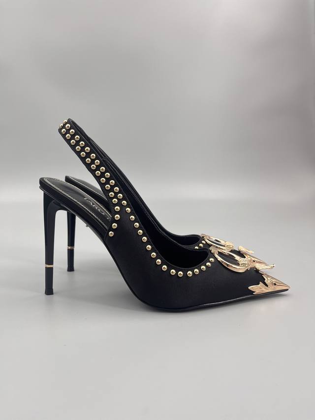 Taro Ishida metal head embroidered rivet slingback shoes Extremely thin high hee