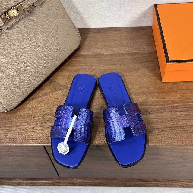 snakeskin series, Hermes Hermes H slippers Oran sandal series is fashionable and