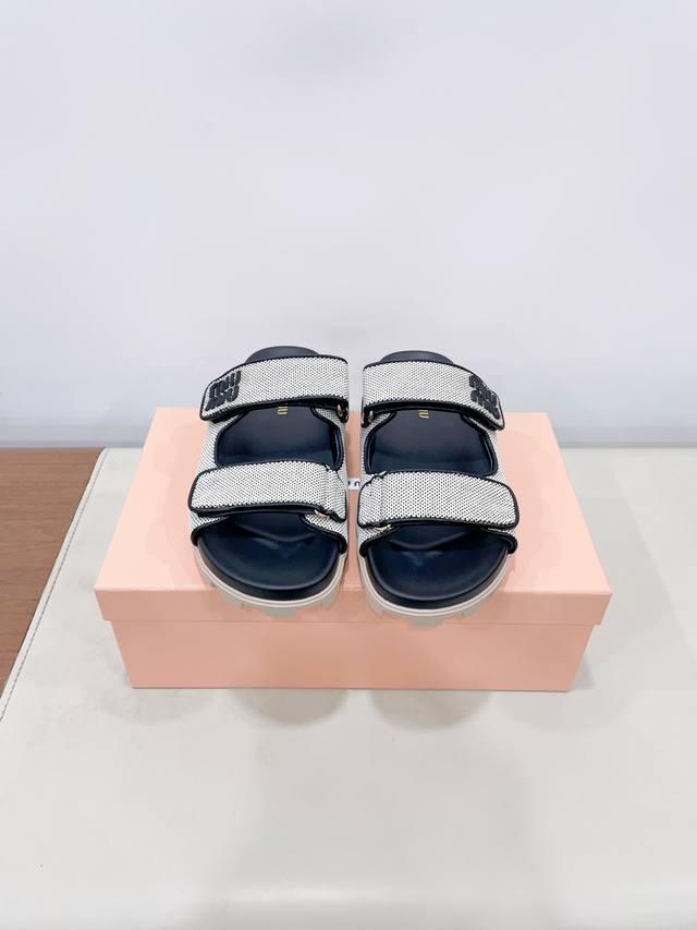 Mium* Miu Miu 25Ss new spring and summer two-strap Velcro thick-soled slippers A