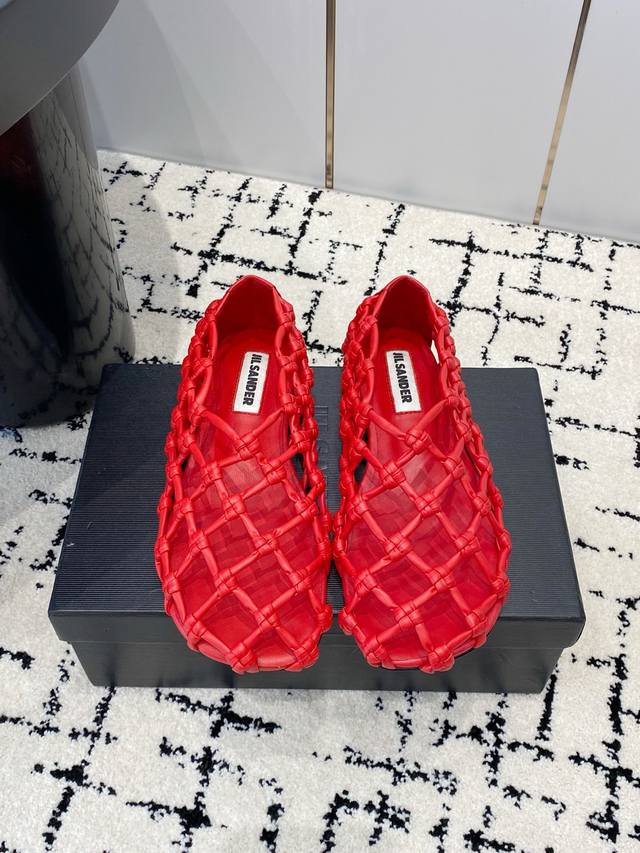 Factory, Jil Sander 25 new fishing net braided knot hollow slippers Very novel d