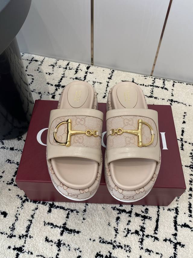 Factory, Gucci classic horsebit monogram thick-soled slippers This is really the