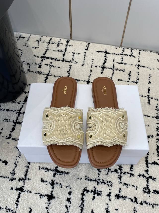 Factory, 2025 Spring and Summer Ceiine Arc de Triomphe denim logo sandals High-e