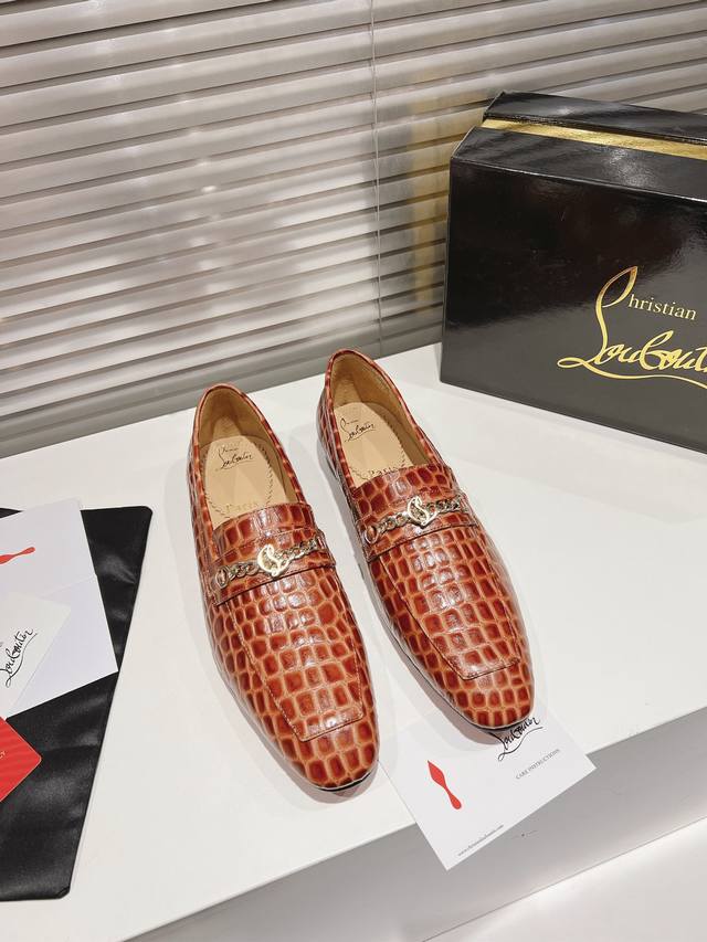 Leather sole Loafers Stone grain brown Genuine leather sole Rubber sole P430 Top