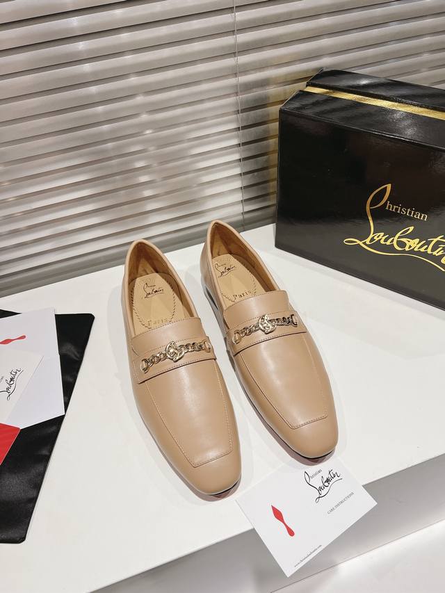 Leather sole, loafer chain, apricot color Genuine leather sole Rubber sole P430