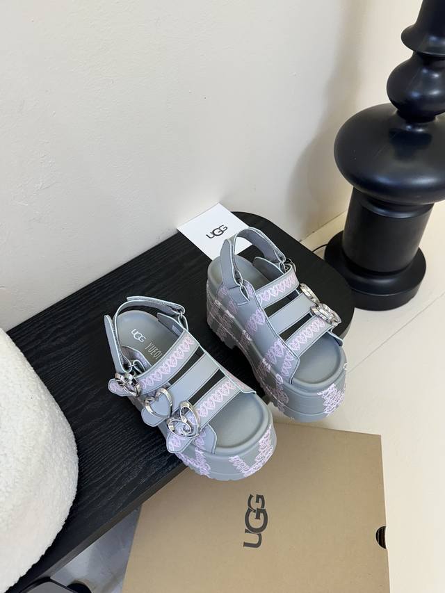 Printed Smooth 360 Ugg new thick-soled small internet celebrity sandals, small f
