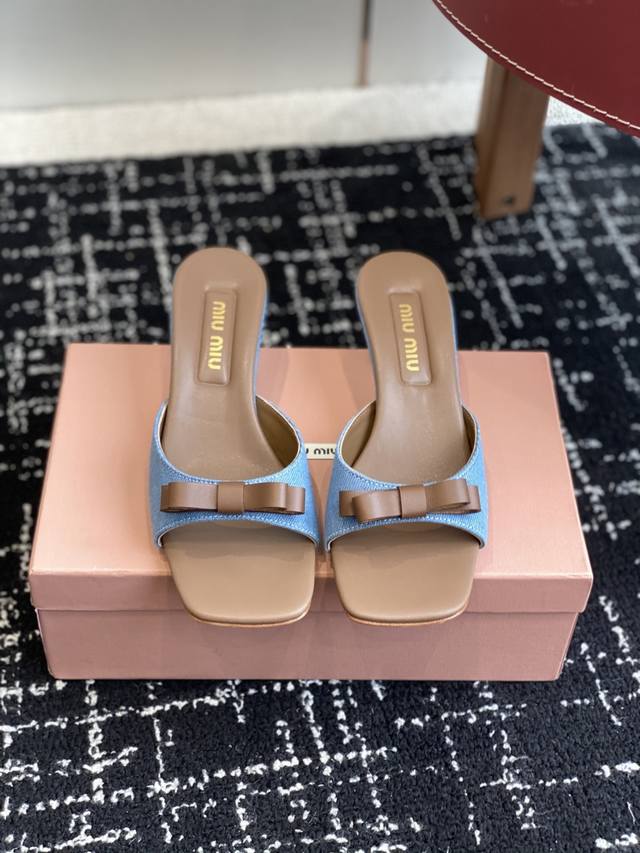 Purchasing-level Miu Miu 25Ss latest summer kitten heel denim slippers We've pre