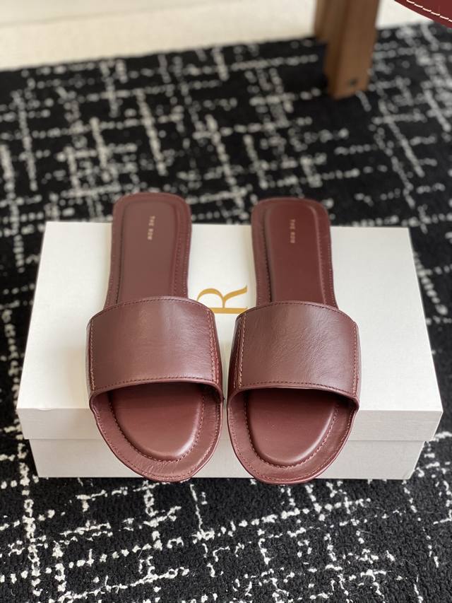 Dongguan purchasing level 25Ss new season The Row cowhide minimalist slippers ar