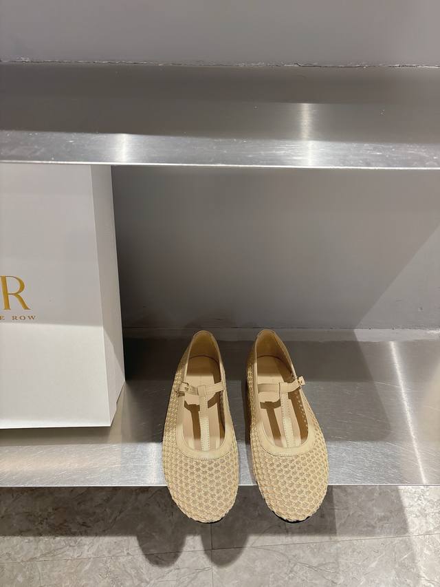 The Ro*25 new spring and summer woven hollow mesh Mary Jane ballet flat shoes Th