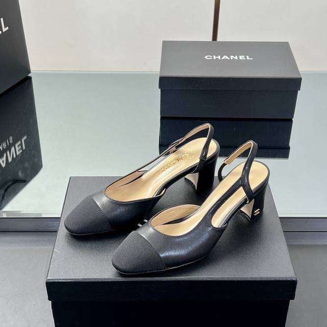 Main model Chanel Slingback classic series patchwork thick heel sandals Fashion
