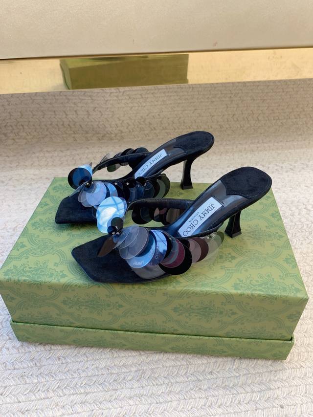 Jimmy Cho*Ss25 new sequined flip-flops Original last, top quality Material Foot