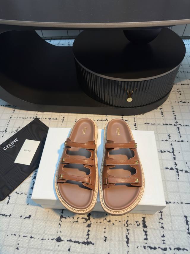 Celin* Celine 25Ss thick-soled slippers Arc de Triomphe British style flat-soled