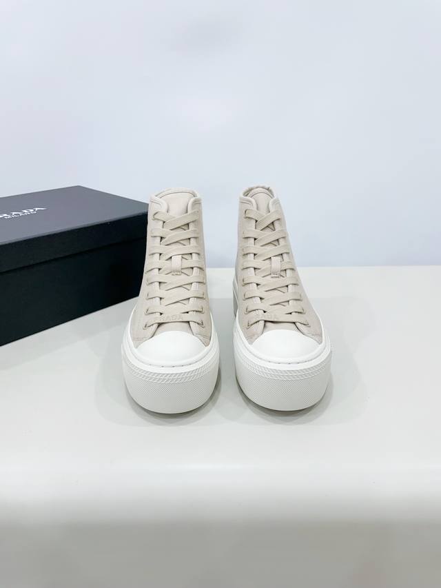 Prad* Prada 24Ss autumn and winter thick-soled sneakers canvas shoes Technology