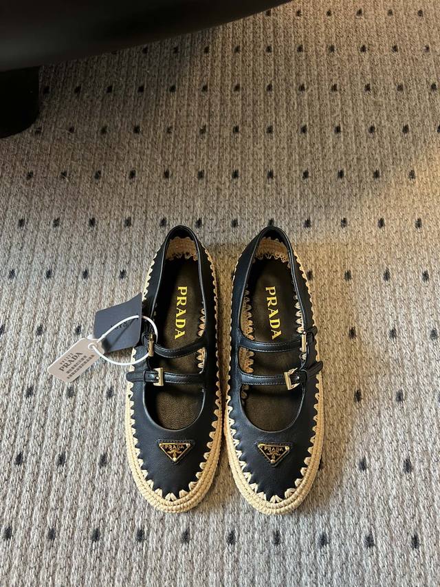 Prad* 25Ss Raffia Mary Jane flats Purchasing level Purely hand-woven with iconic
