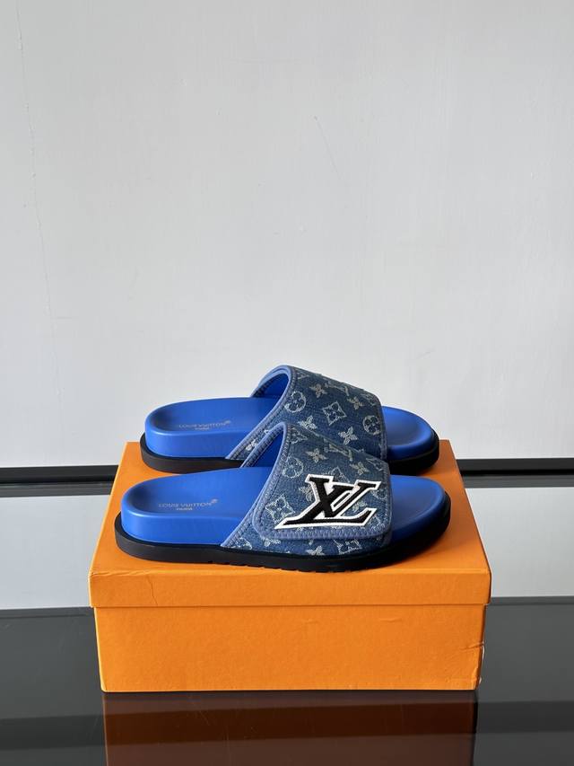 L size: 38-45 Top purchasing Lv men's summer Velcro slippers, 1:1 high-end quali