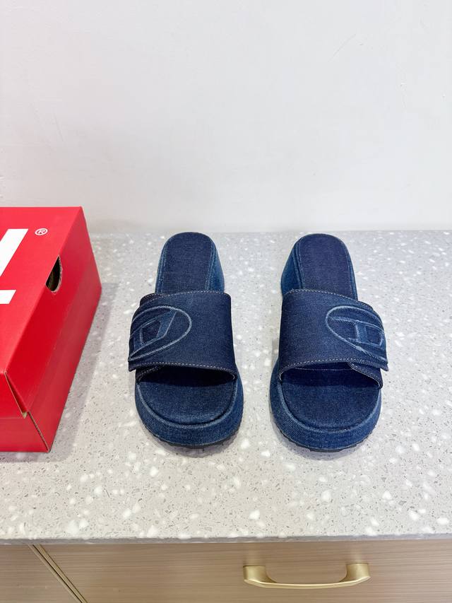 Diesel niche fashion brand 25Ss spring and summer new denim washed denim slipper