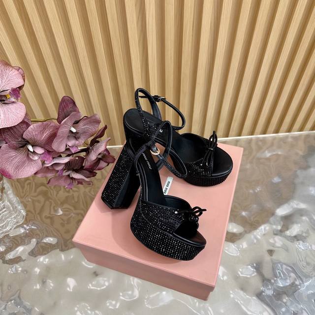 Miumiu 25S spring and summer new waterproof platform thick-heeled sandals with s