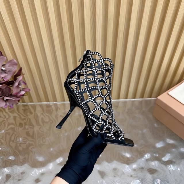 Top version Sergio Rossi 2025 spring and summer new hollow rhinestone fish scale