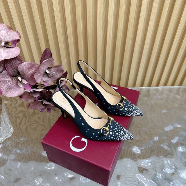 2025 Early Spring Gucci Horsebit Kitten Heel Pointed Toe Shallow Sandals Mesh Ho