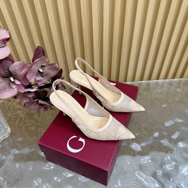 2025 Early Spring Gucci Horsebit Kitten Heel Pointed Toe Shallow Sandals Mesh Ho