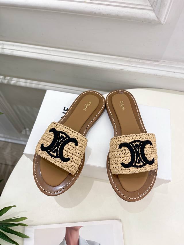 Celine 25 The latest hit Lympia Arc de Triomphe embroidered slippers series for