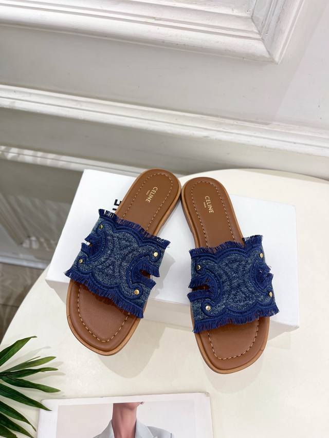 Celine 25 The latest hot-selling Marina Arc de Triomphe tassel slippers series f