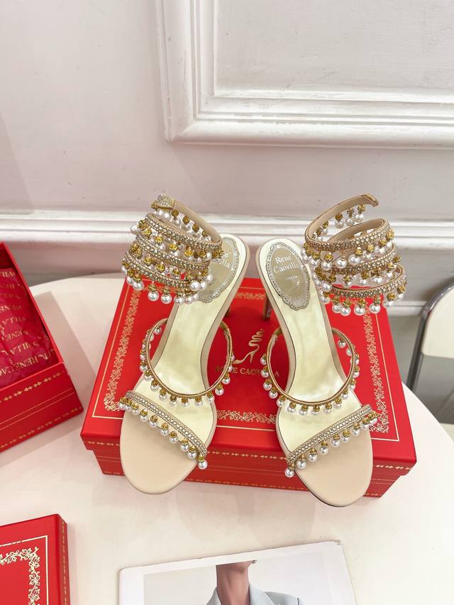 Rene Caovilla 25Ss latest Rc snake-shaped Cleo crystal pearl pendant high-heeled