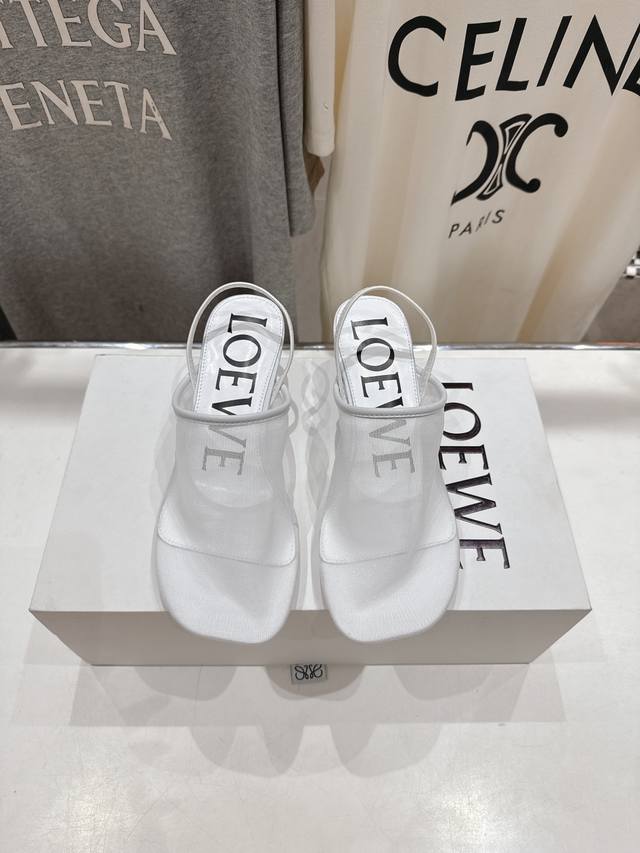 High version factory Loewe 2025Ss new simple mesh high-heeled slippers sandals A