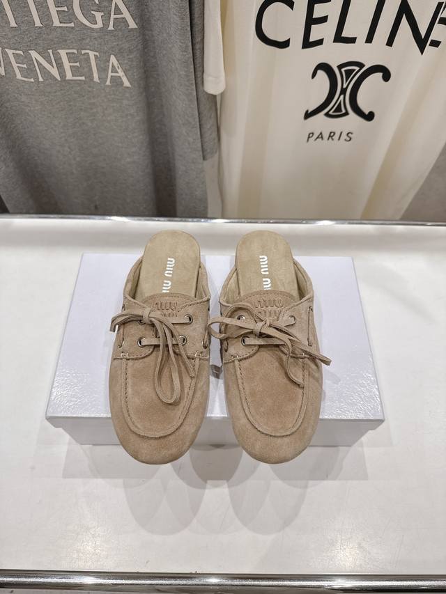 Top-grade factory Miumiu 2025Ss new lightweight half-slipper loafers slip-on cas