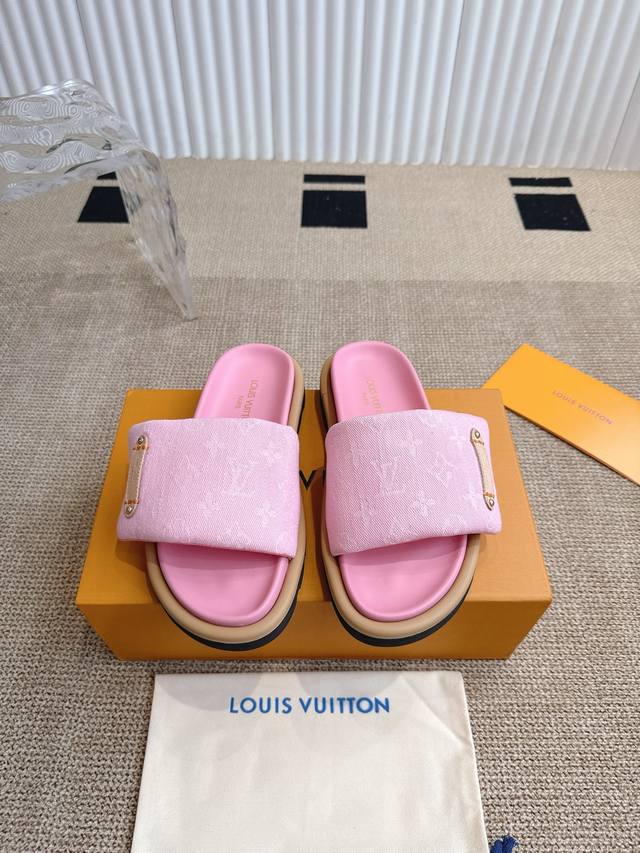 Lv couple's style main latest denim slippers hard goods new New Purchasing level