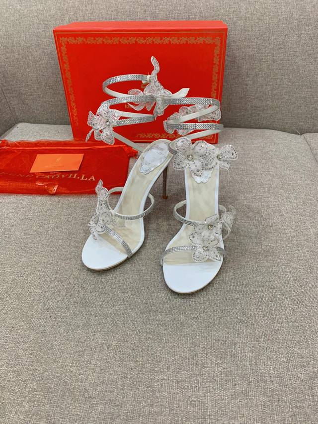 Short heel high heel Ren* Caovill* Heavy-duty snake-shaped flower-wrapped high-h