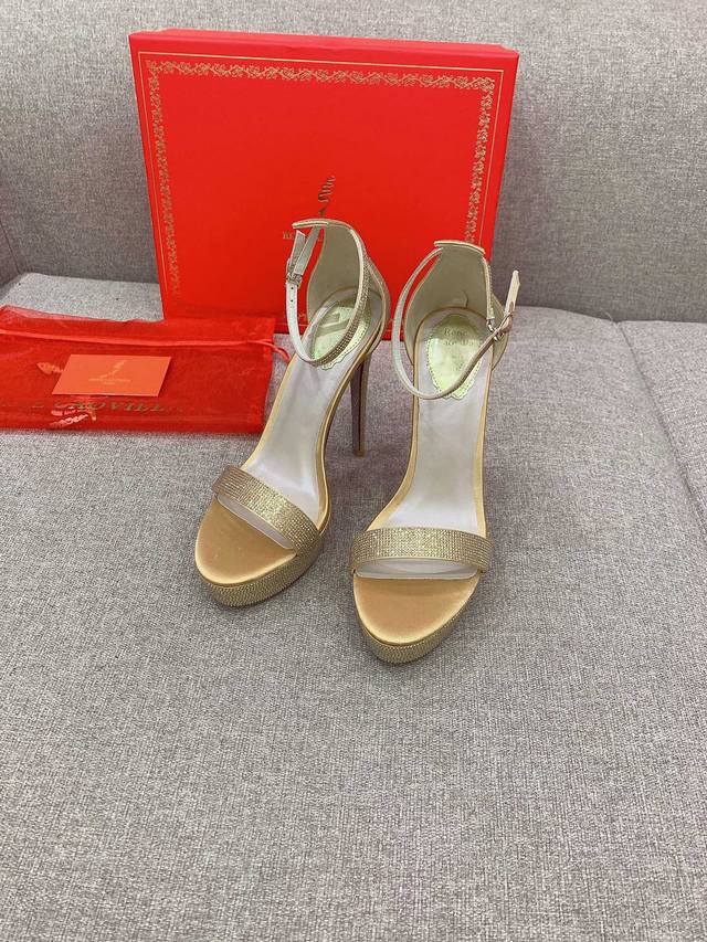 Factory Price P Ren* Caovill* New style one-strap rhinestone high-heeled sandals