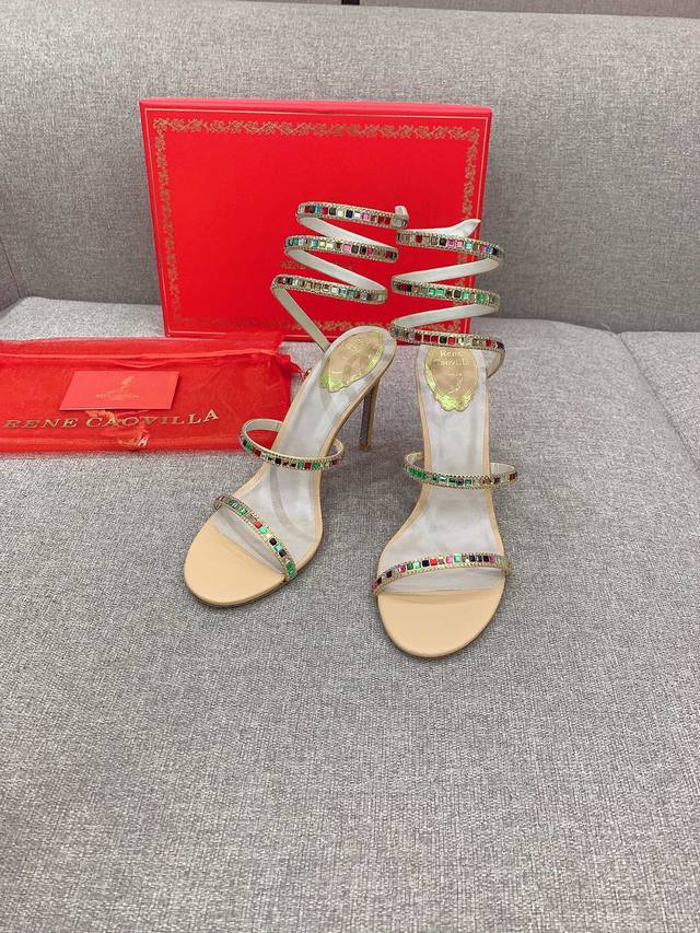 Factory price P Rene Caovill* new colorful gem snake-shaped high-heeled sandals