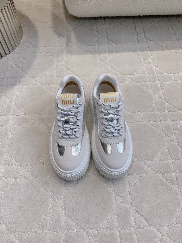 Factory price P Miu new thick-soled white shoes Biscuit shoes look so good on th