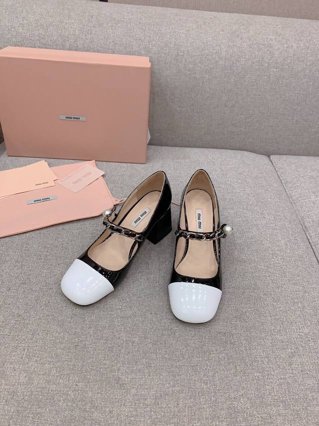 Flat heels Miu Mi* Classic Princess Girl Style Mary Jane Series Square Head Cont
