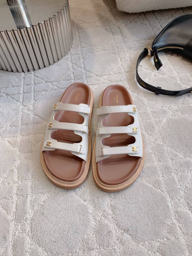 Factory price P Celin* new thick-soled slippers classic logo buckle decoration s