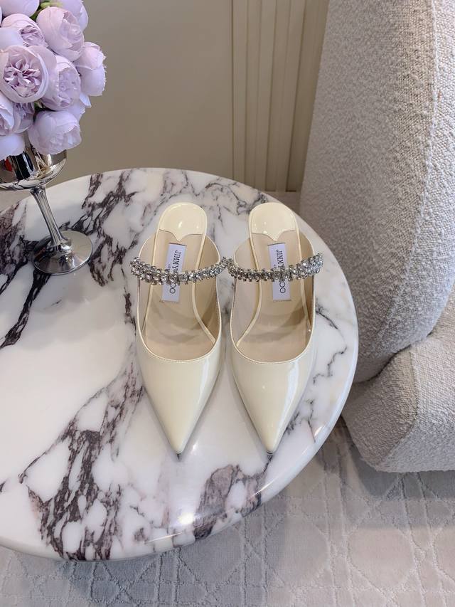 Factory Price P Jimmy Cho*Classic Rhinestone Mule High Heel Half Slippers Super