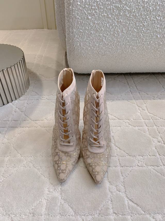 factory price P Dio* new mesh rhinestone high-heeled short boots Bling Bling fla