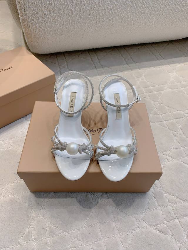 Factory price P Casadei new rhinestone pearl strap high-heeled sandals original