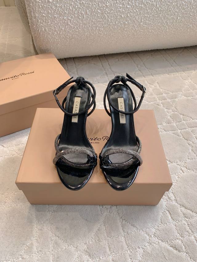 Factory price P Casadei new rhinestone strappy high-heeled sandals original cust