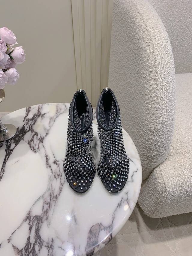 Factory price P Dolce & Gabban* new mesh rhinestone high-heeled sock boots Bling