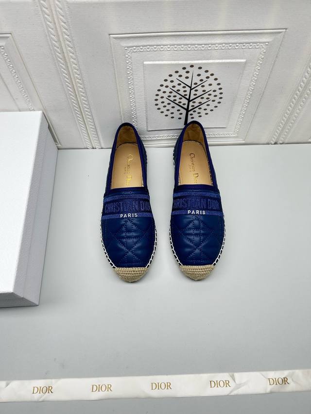 New arrival, 25Ss Dior Granville straw shoes with printed pattern, top quality U