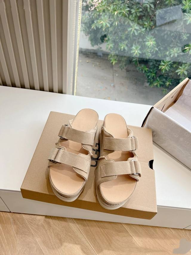 Ugg summer recommended Venus thick-soled slippers Suede leather upper, adjustabl