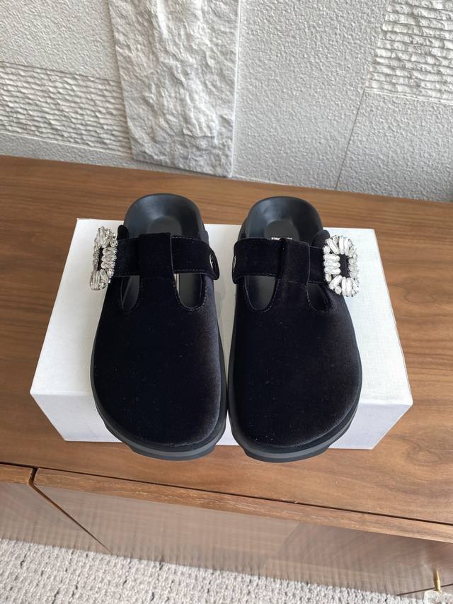 Top version: Roger Vivier 25Ss Summer new product Slidy Viv series suede crystal